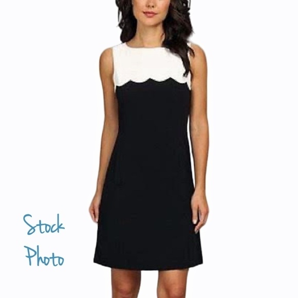 Tahari A. Levine Dress Sleeveless Boat Neck Scalloped Yoke Colour Block Shift - Picture 4 of 15